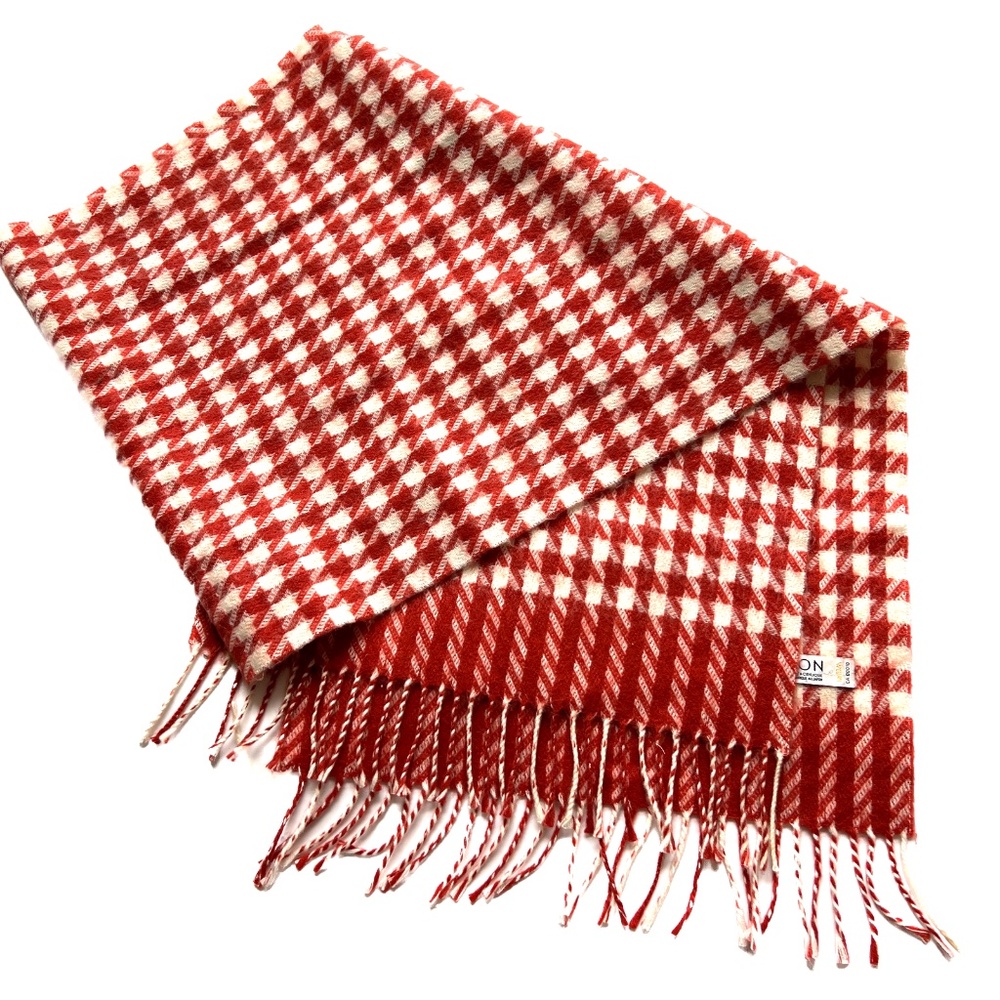 Eaton Scarf Rectangle Reddy Orange Soft w Fringe Large Herringbone Pattern
